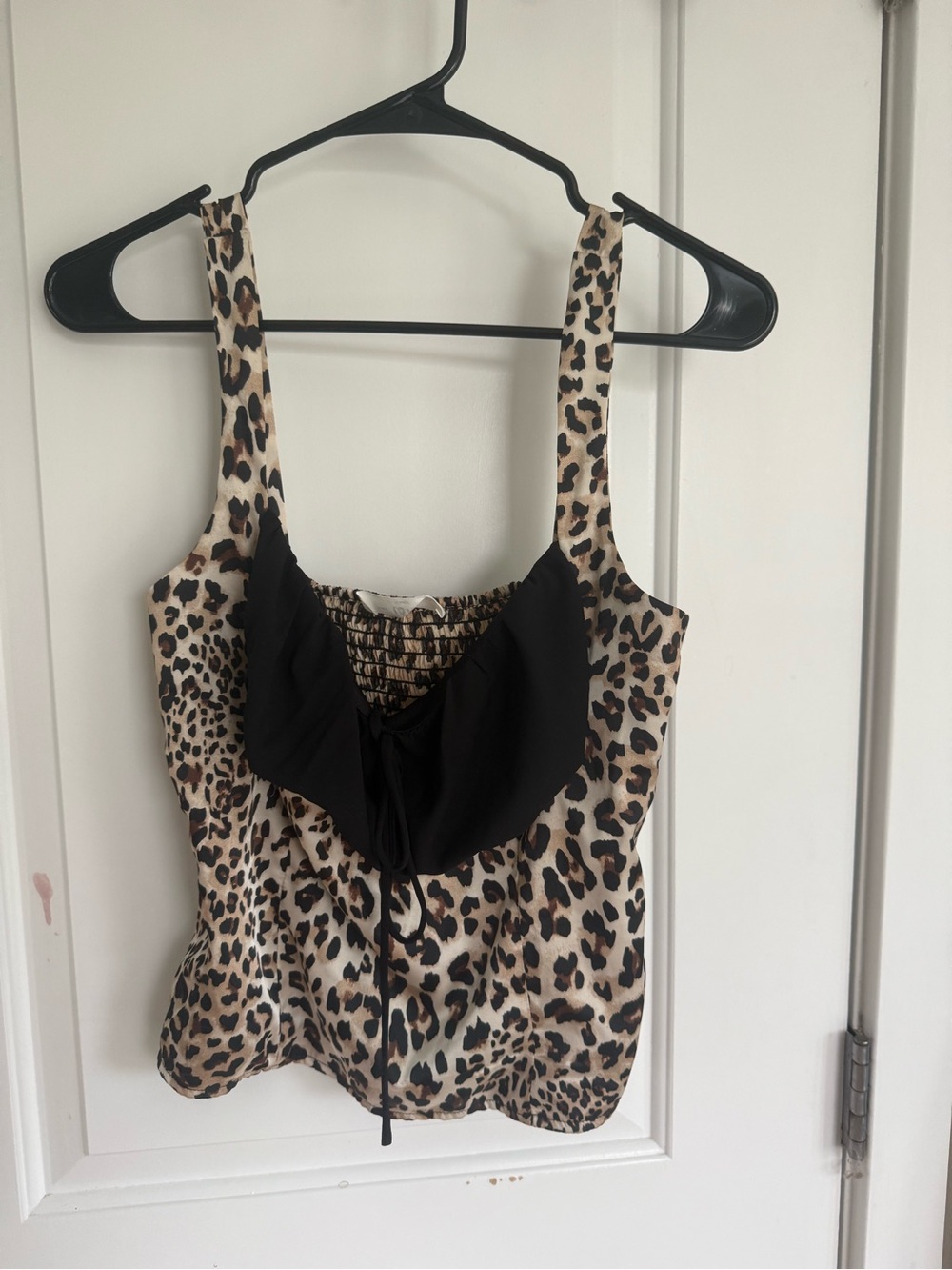 ISH Leopard Print Camisole with Black Tie-Front Yoke